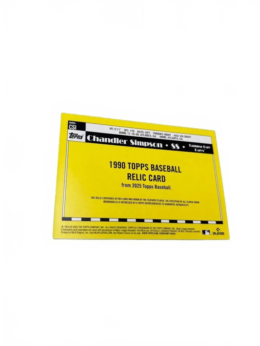 1990 Topps Baseball Relic Card Chandler Simpson Tampa Bay